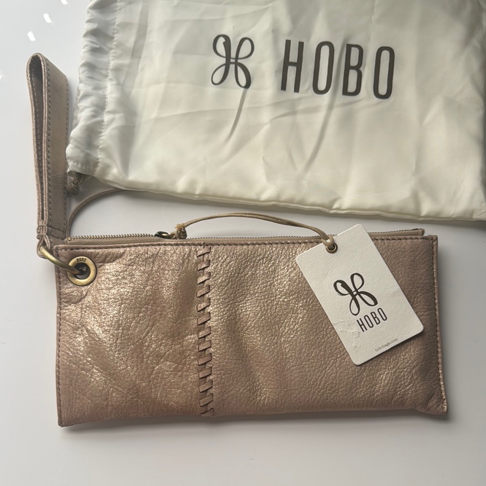 HOBO Gold Clutch Wristlet with Elegant Metallic Finish
